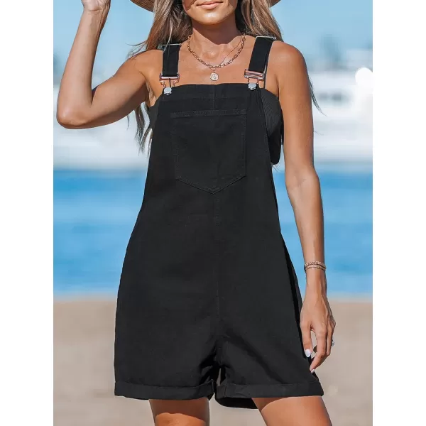 imageCUPSHE Womens Jumpsuits Sleeveless Denim Romper Overall Front Pocket Wide Leg Outfit Casual BeachBlack