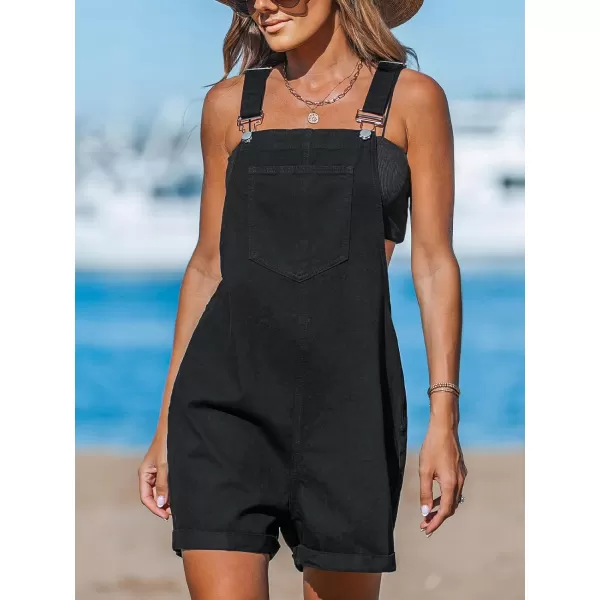 imageCUPSHE Womens Jumpsuits Sleeveless Denim Romper Overall Front Pocket Wide Leg Outfit Casual BeachBlack