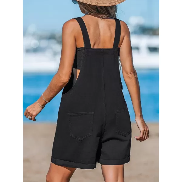 imageCUPSHE Womens Jumpsuits Sleeveless Denim Romper Overall Front Pocket Wide Leg Outfit Casual BeachBlack