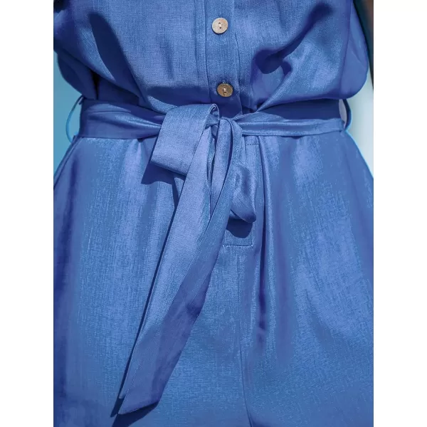 imageCUPSHE Womens Jumpsuits Sleeveless Front Button TieWaist Wide Leg Overall Pockets Outfit CasualDark Blue