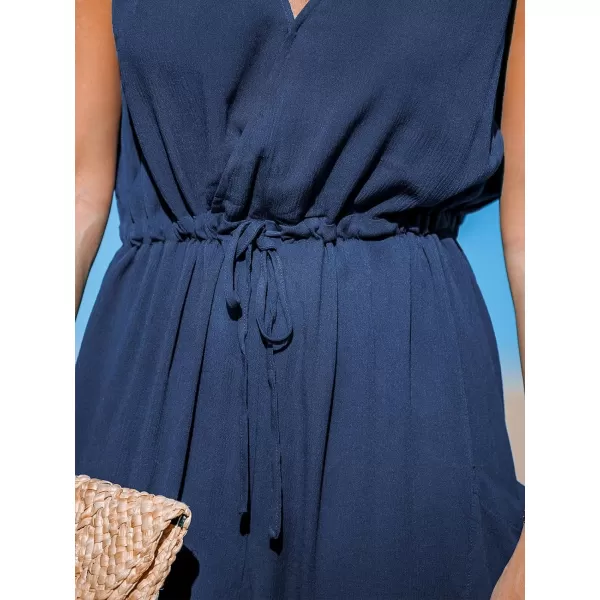 imageCUPSHE Womens Jumpsuits Sleeveless Hooded V Neck Overall Side Pockets Tapered Leg Outfit Romper Casual DressyBlue