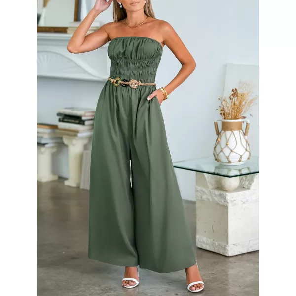 imageCUPSHE Womens Jumpsuits Sleeveless Smocked Waist Wide Leg Overall Straight Neck Outfit CasualGreen