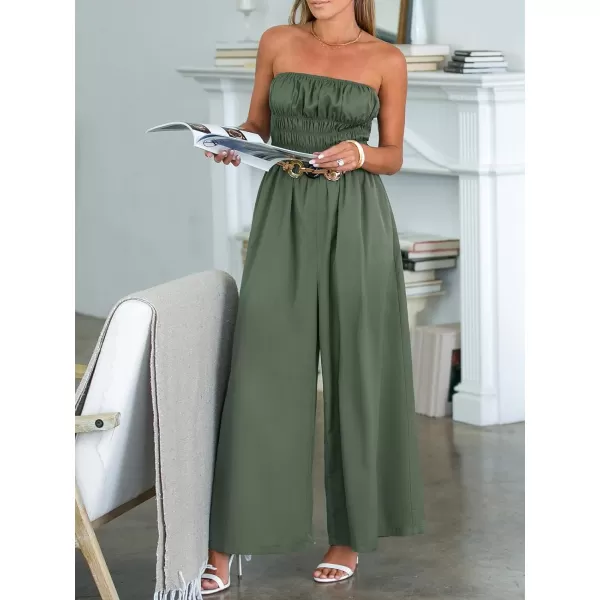 imageCUPSHE Womens Jumpsuits Sleeveless Smocked Waist Wide Leg Overall Straight Neck Outfit CasualGreen