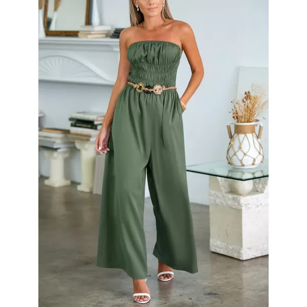 imageCUPSHE Womens Jumpsuits Sleeveless Smocked Waist Wide Leg Overall Straight Neck Outfit CasualGreen