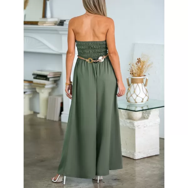 imageCUPSHE Womens Jumpsuits Sleeveless Smocked Waist Wide Leg Overall Straight Neck Outfit CasualGreen