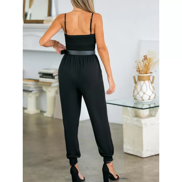 imageCUPSHE Womens Jumpsuits Sleeveless Square Neck Tapered Leg Jersey Overall Outfit CasualBlack