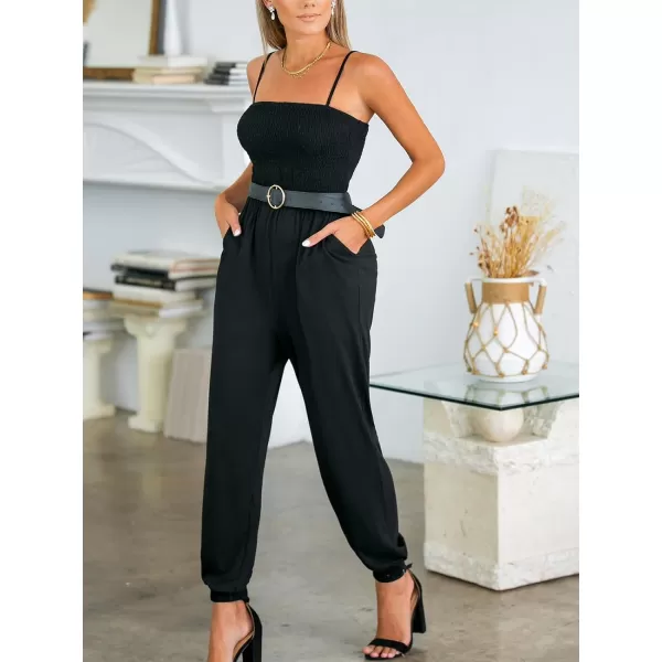 imageCUPSHE Womens Jumpsuits Sleeveless Square Neck Tapered Leg Jersey Overall Outfit CasualBlack