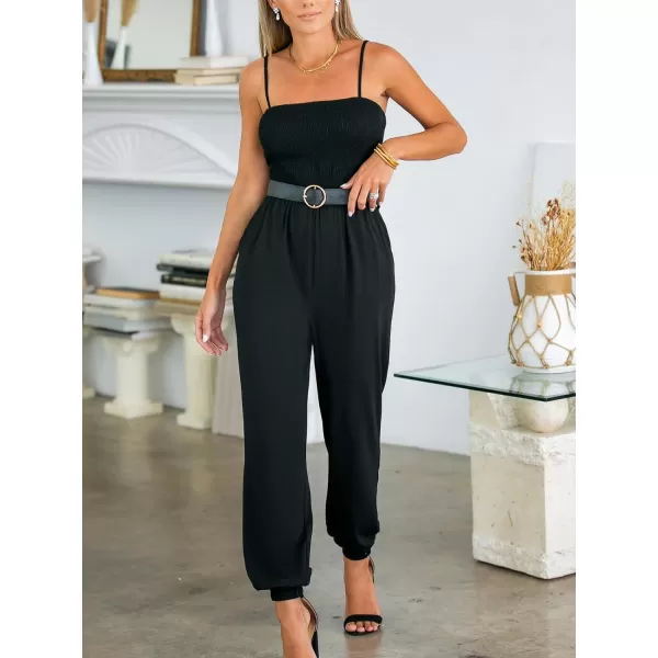 imageCUPSHE Womens Jumpsuits Sleeveless Square Neck Tapered Leg Jersey Overall Outfit CasualBlack