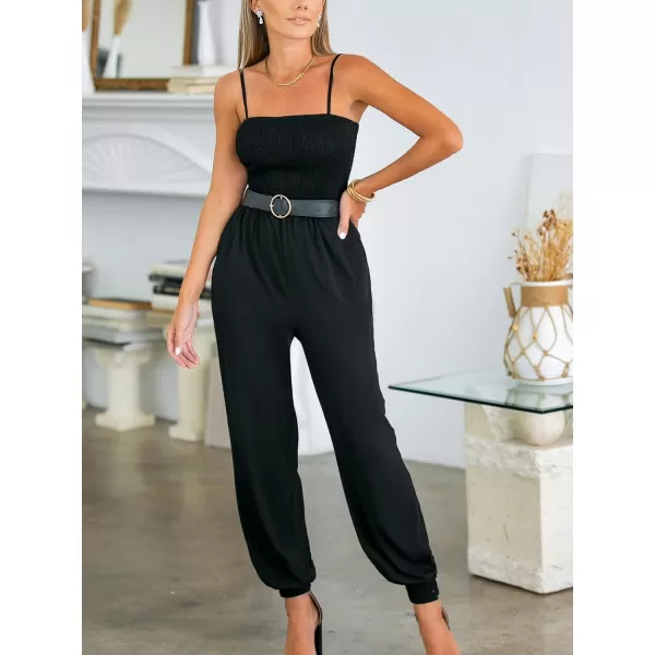imageCUPSHE Womens Jumpsuits Sleeveless Square Neck Tapered Leg Jersey Overall Outfit CasualBlack