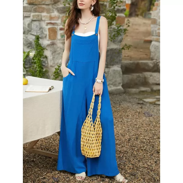 imageCUPSHE Womens Jumpsuits Sleeveless Square Neck Wide Leg Overall Button Front Outfit with Pockets Casual BeachBlue