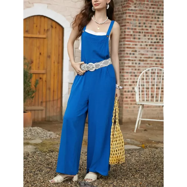 imageCUPSHE Womens Jumpsuits Sleeveless Square Neck Wide Leg Overall Button Front Outfit with Pockets Casual BeachBlue
