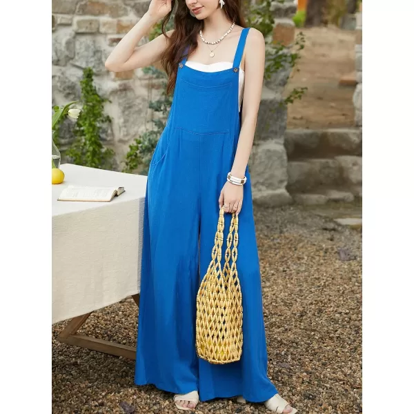 imageCUPSHE Womens Jumpsuits Sleeveless Square Neck Wide Leg Overall Button Front Outfit with Pockets Casual BeachBlue
