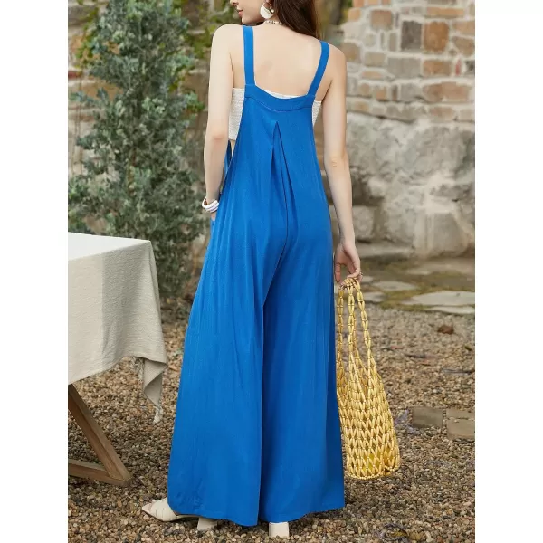 imageCUPSHE Womens Jumpsuits Sleeveless Square Neck Wide Leg Overall Button Front Outfit with Pockets Casual BeachBlue