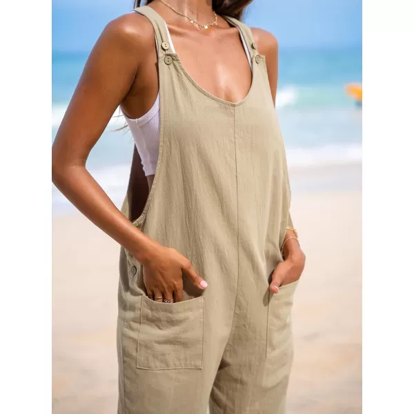 imageCUPSHE Womens Jumpsuits Sleeveless V Neck Straight Leg Patch Pocket Overall Button Sides Outfit Casual BeachBrown