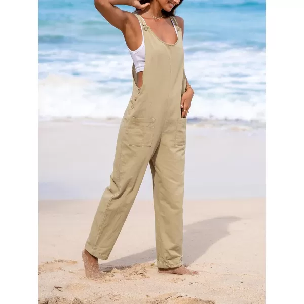 imageCUPSHE Womens Jumpsuits Sleeveless V Neck Straight Leg Patch Pocket Overall Button Sides Outfit Casual BeachBrown