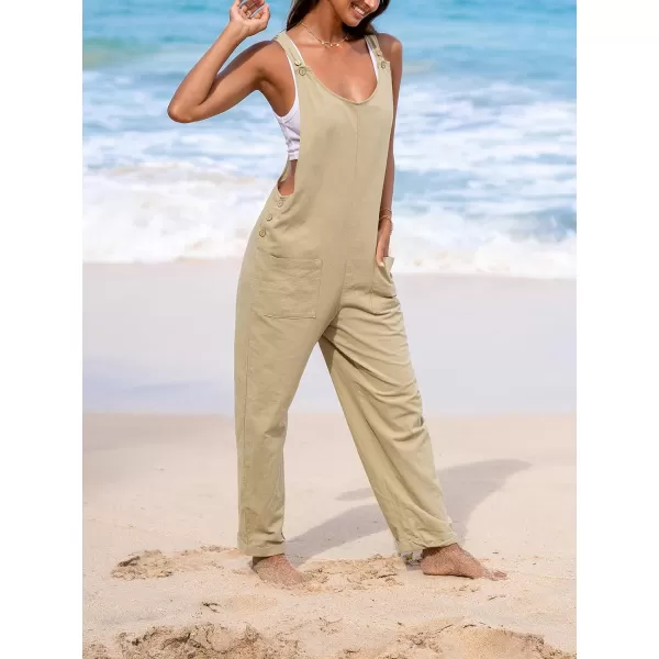 imageCUPSHE Womens Jumpsuits Sleeveless V Neck Straight Leg Patch Pocket Overall Button Sides Outfit Casual BeachBrown