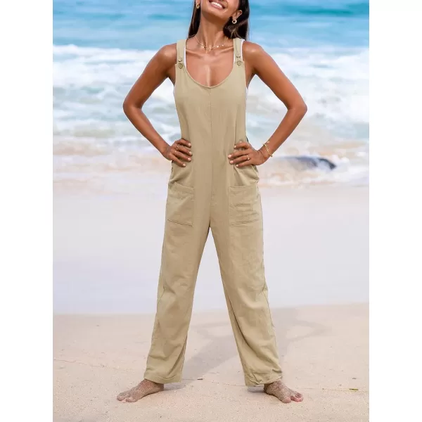 imageCUPSHE Womens Jumpsuits Sleeveless V Neck Straight Leg Patch Pocket Overall Button Sides Outfit Casual BeachBrown