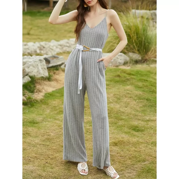 imageCUPSHE Womens Jumpsuits Sleeveless V Neck Wide Leg Overall Outfit with Pockets Casual BeachGrey