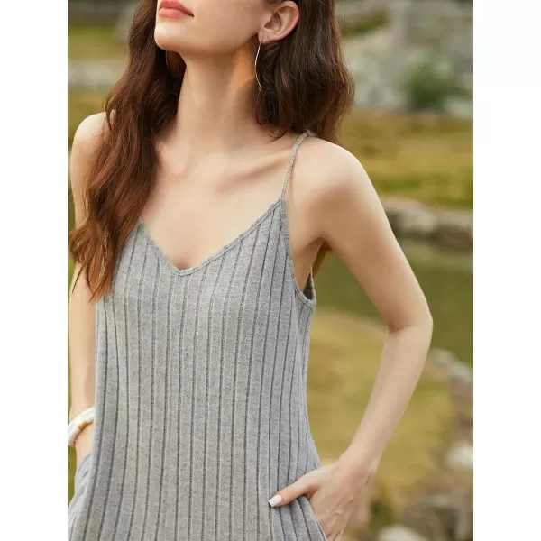imageCUPSHE Womens Jumpsuits Sleeveless V Neck Wide Leg Overall Outfit with Pockets Casual BeachGrey