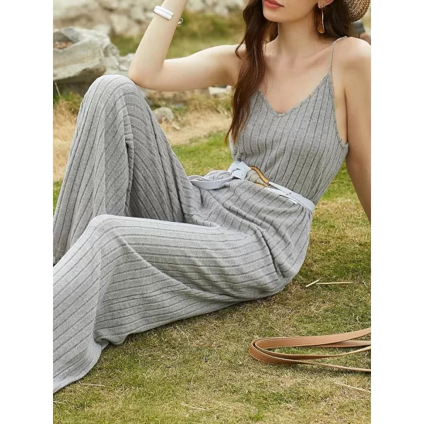 imageCUPSHE Womens Jumpsuits Sleeveless V Neck Wide Leg Overall Outfit with Pockets Casual BeachGrey