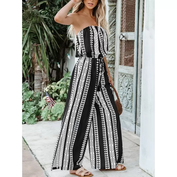 imageCUPSHE Womens Jumpsuits Sleeveless Waist Tie Wide leg Overall OffShoulder Neck Outfit Casual BeachBlack