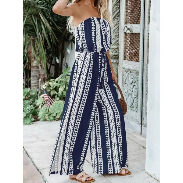 imageCUPSHE Womens Jumpsuits Sleeveless Waist Tie Wide leg Overall OffShoulder Neck Outfit Casual BeachDark Blue