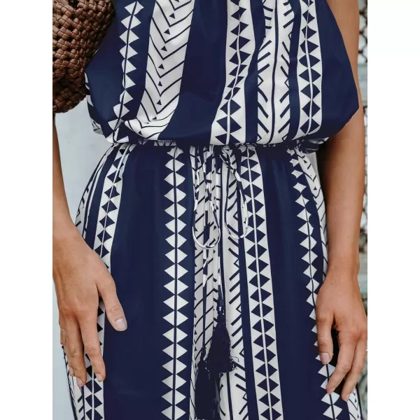 imageCUPSHE Womens Jumpsuits Sleeveless Waist Tie Wide leg Overall OffShoulder Neck Outfit Casual BeachDark Blue