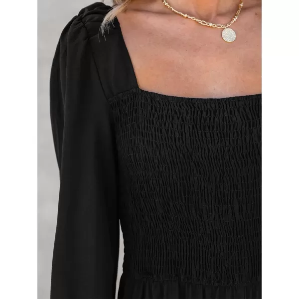 imageCUPSHE Womens Jumpsuits Smocked Peasant Sleeve Jumpsuit Long Sleeve Square Neck Outfit Jumpsuits Casual DressyBlack