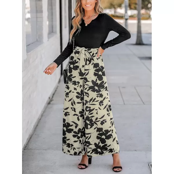 imageCUPSHE Womens Jumpsuits Split Neck Tie Front Wide Leg Jumpsuit Long Sleeve Outfit Casual DressyBlack