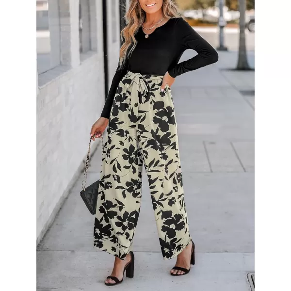 imageCUPSHE Womens Jumpsuits Split Neck Tie Front Wide Leg Jumpsuit Long Sleeve Outfit Casual DressyBlack