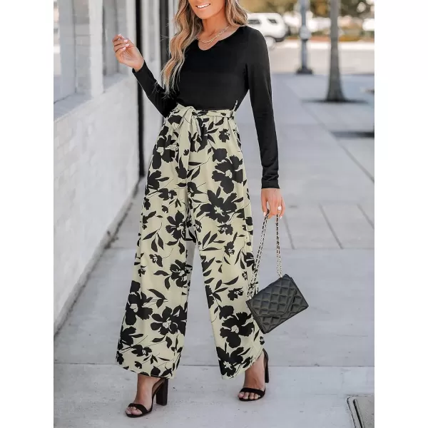 imageCUPSHE Womens Jumpsuits Split Neck Tie Front Wide Leg Jumpsuit Long Sleeve Outfit Casual DressyBlack