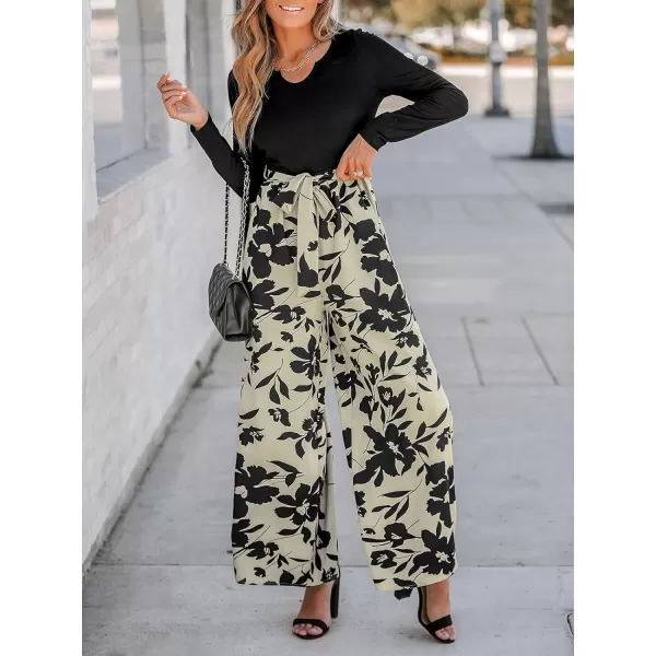 imageCUPSHE Womens Jumpsuits Split Neck Tie Front Wide Leg Jumpsuit Long Sleeve Outfit Casual DressyBlack