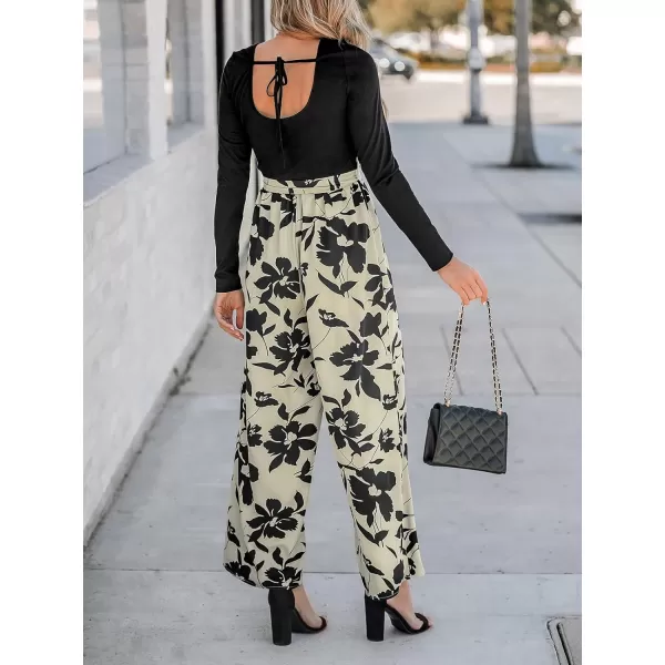 imageCUPSHE Womens Jumpsuits Split Neck Tie Front Wide Leg Jumpsuit Long Sleeve Outfit Casual DressyBlack