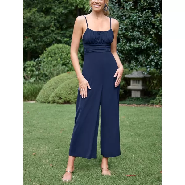 imageCUPSHE Womens Jumpsuits Square Neck Ruched Straight Leg Overall Sleeveless Outfit CasualBlue