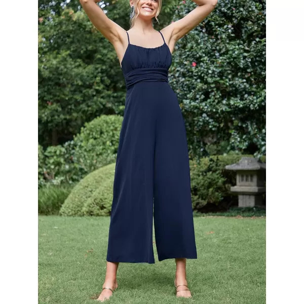 imageCUPSHE Womens Jumpsuits Square Neck Ruched Straight Leg Overall Sleeveless Outfit CasualBlue