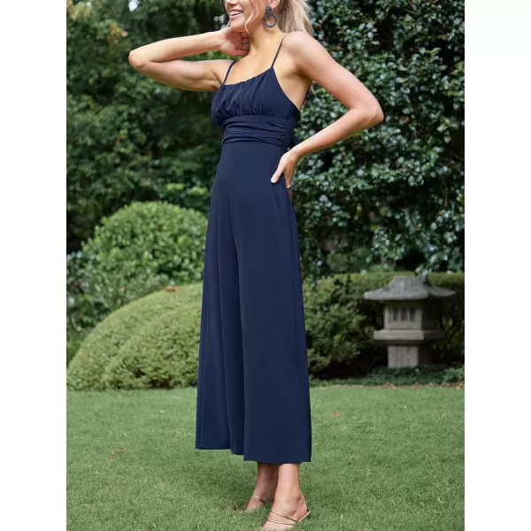 imageCUPSHE Womens Jumpsuits Square Neck Ruched Straight Leg Overall Sleeveless Outfit CasualBlue