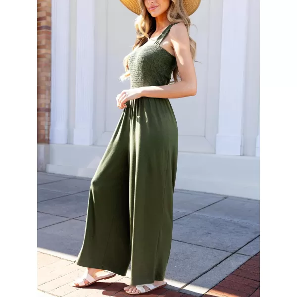 imageCUPSHE Womens Jumpsuits Square Neck Smocked Wide Leg Overall Sleeveless Outfit Casual BeachGreen