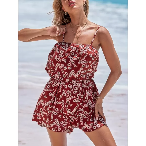 imageCUPSHE Womens Jumpsuits Square Neck Wide Leg Rompers Sleeveless Overall Ruffled Outfit Casual BeachRed
