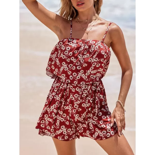 imageCUPSHE Womens Jumpsuits Square Neck Wide Leg Rompers Sleeveless Overall Ruffled Outfit Casual BeachRed