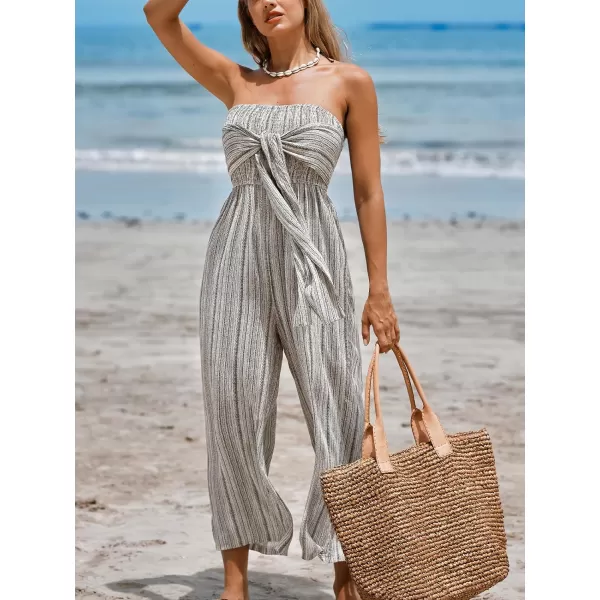 imageCUPSHE Womens Jumpsuits Strapless Front Tie Sleeveless Overall Wide Leg Outfit Casual BeachGrey