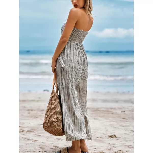 imageCUPSHE Womens Jumpsuits Strapless Front Tie Sleeveless Overall Wide Leg Outfit Casual BeachGrey