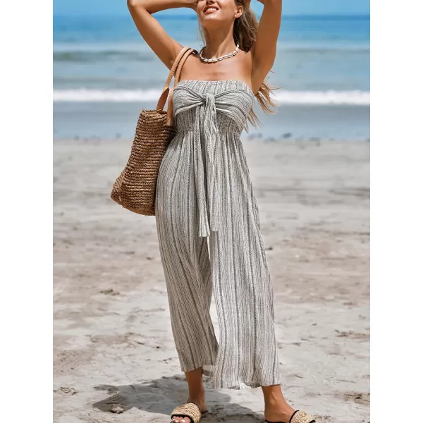 imageCUPSHE Womens Jumpsuits Strapless Front Tie Sleeveless Overall Wide Leg Outfit Casual BeachGrey