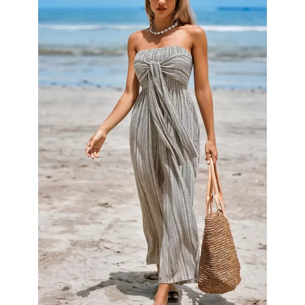 imageCUPSHE Womens Jumpsuits Strapless Front Tie Sleeveless Overall Wide Leg Outfit Casual BeachGrey