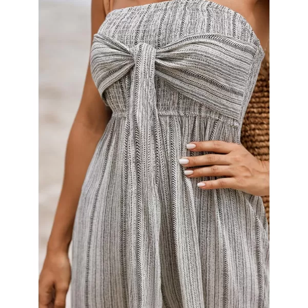 imageCUPSHE Womens Jumpsuits Strapless Front Tie Sleeveless Overall Wide Leg Outfit Casual BeachGrey
