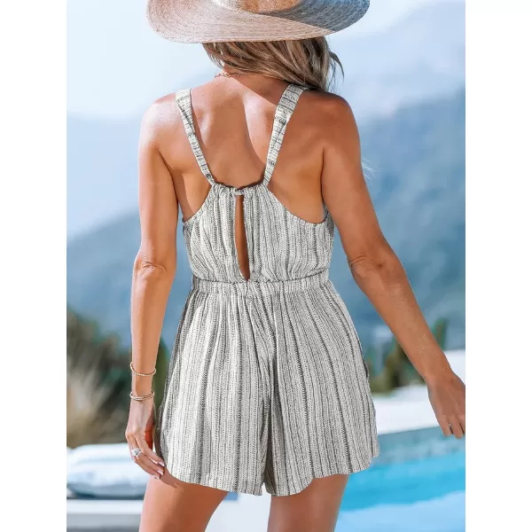 imageCUPSHE Womens Jumpsuits Striped Sleeveless Surplice Romper Wide Leg Overall Cinched Waist Outfit CasualGrey