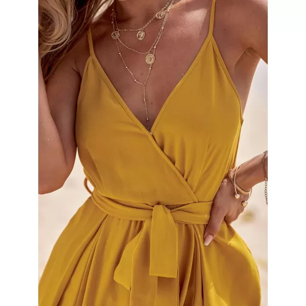 imageCUPSHE Womens Jumpsuits Surplice Neck Wide Leg Rompers Sleeveless Overall Waist Tie Outfit Casual BeachYellow