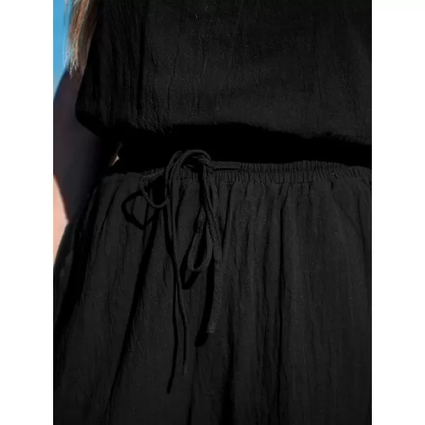 imageCUPSHE Womens Jumpsuits Tapered Leg Backless Sleeveless Scoop Neck Overall Drawstring Waist Outfit Casual BeachBlack