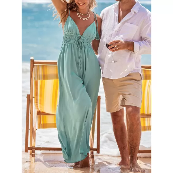 imageCUPSHE Womens Jumpsuits Tassel Tie Sleeveless Overall Deep V Neck Wide Leg Outfit Casual Sexy BeachBlue