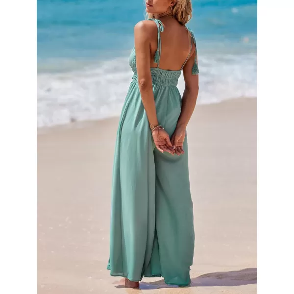 imageCUPSHE Womens Jumpsuits Tassel Tie Sleeveless Overall Deep V Neck Wide Leg Outfit Casual Sexy BeachBlue