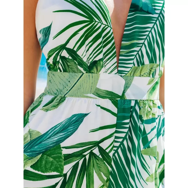 imageCUPSHE Womens Jumpsuits Tropical Sleeveless Wide Leg Overall Plunging Outfit Casual BeachGreen